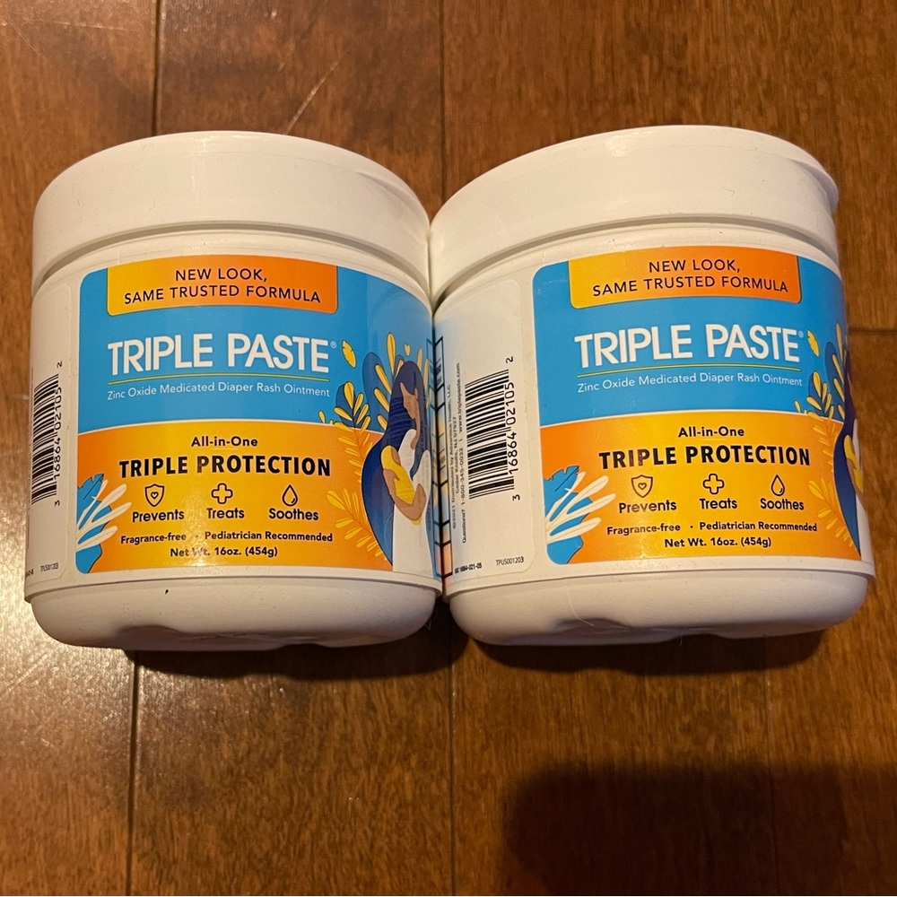 2 New Triple Paste Diaper Rash Creams for Baby - 16 Oz Tub each, Expires 08/2027